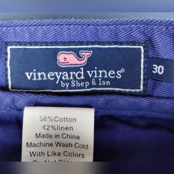 Vineyard vines men's 30x9 breaker shorts whale chino blue cotton/Linen blend - Picture 6 of 7